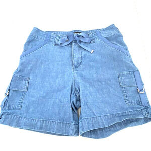 Lee Shorts Women 6 Medium Denim Chambray Mid Rise Regular Fit Cargo Casual